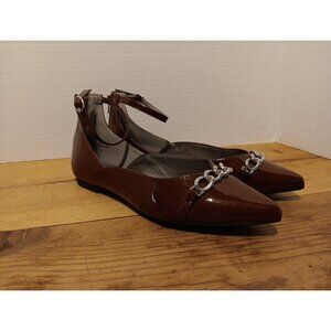 Worthington Cozette Women's 11 M Brown Patent Pointed Toe Ballet Flats Chain Zip